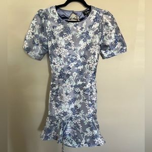 Lulus Blue Floral Puff-Sleeve Mini Dress SZ M